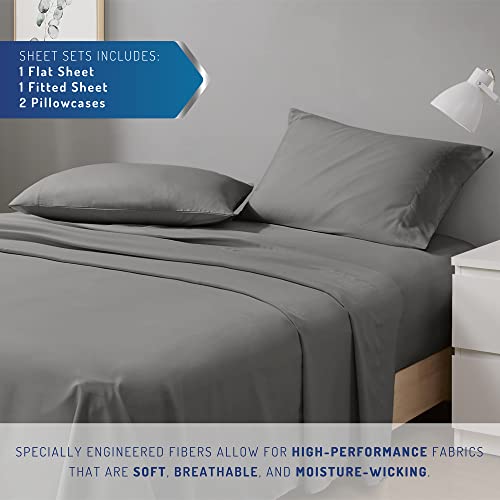 41erhvijbl.jpg Degrees of Comfort Coolmax Cooling Sheets for Hot Sleepers | Queen Size Bed Sheet Set | Soft Deep Pocket Fabric, Grey-4P