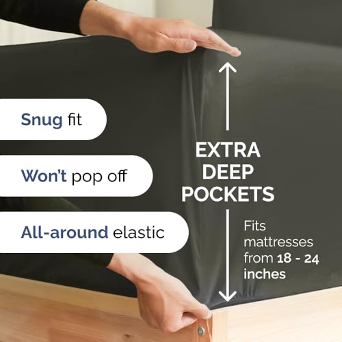 41f6dag5xkl.jpg Hotel Luxury Breathable & Cooling King Sheet Set - Easy & Secure Fit - Charcoal, 18-24 Inch Extra Deep Pockets - OEKO-TE