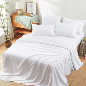 Manyshofu Organic Cooling Sheets - Soft Breathable Luxury Bedding - Silky White King Size Sheet Set - 6 Piece King Size