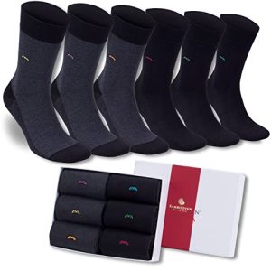 BambooVeen Men's Dress and Trouser Socks - Premium Rayon From Bamboo, Crew Socks (6 Pair + Gift Box) OEKO-TEX Standard 1