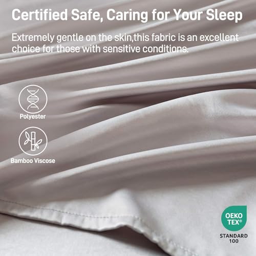 41k8qtplmkl.jpg Hypoallergenic Soft Cooling Viscose from Bamboo Bedding, 16" Deep Pocket Sheet Set, Queen Size, Luxury Hotel Silver Gra