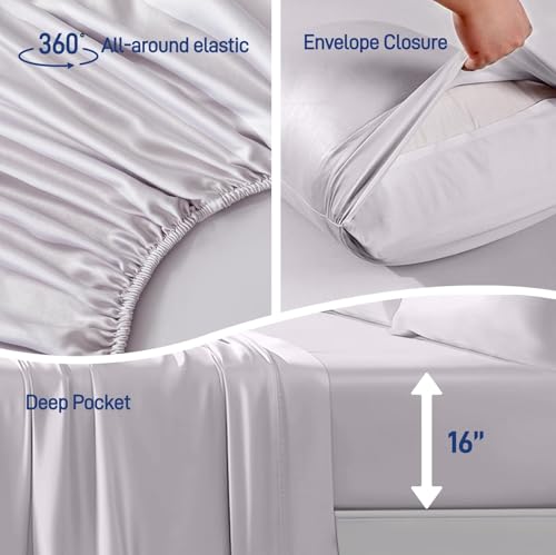 41kcaeqw8zl.jpg Hypoallergenic Soft Cooling Viscose Bamboo Bedding 4-Piece Queen Set Silver Gray | Breathable Silky Smooth Viscose Bamb