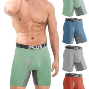 Plusjoys Men's Boxer Briefs Pack Breathable Mesh, Moisture Wicking Boxers with 3D Pouch, Long Leg Style Plusjoys Men's