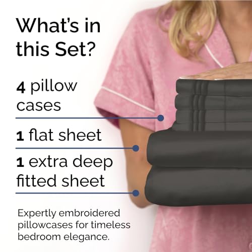 41pitrm23cl.jpg Hotel Luxury Breathable & Cooling King Sheet Set - Easy & Secure Fit - Charcoal, 18-24 Inch Extra Deep Pockets - OEKO-TE
