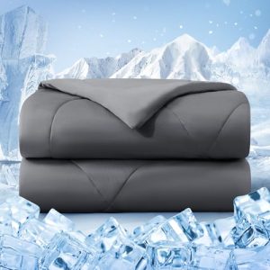 Cooling Comforter Queen Size, All-Season Ice Blanket for Hot Sleepers, Breathable Lightweight Summer Bedding, Dark Gray
