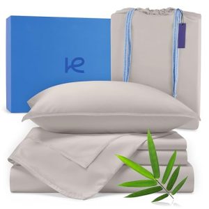Kickoff 100% Organic Bamboo Viscose Sheets for Hot Sleepers King Size 4-Piece Set Fits King Bed Dove Grey