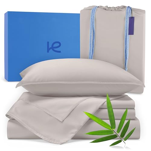 41qomtpkxrl.jpg Kickoff 100% Organic Bamboo Viscose Sheets for Hot Sleepers King Size 4-Piece Set Fits King Bed Dove Grey