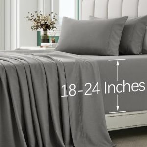 VACVELT Cooling & Silky 18-24 Inch Deep Pocket King Size Sheet Set, 70% Rayon Derived from Bamboo, Light Grey for Adults