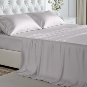 Hypoallergenic Soft Cooling Viscose from Bamboo Bedding, 16" Deep Pocket Sheet Set, Queen Size, Luxury Hotel Silver Gra