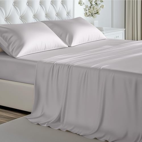 41tg2h18i5l.jpg Hypoallergenic Soft Cooling Viscose from Bamboo Bedding, 16" Deep Pocket Sheet Set, Queen Size, Luxury Hotel Silver Gra