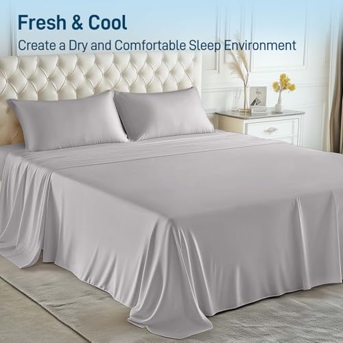 41tdrjpboql.jpg Hypoallergenic Soft Cooling Viscose from Bamboo Bedding, 16" Deep Pocket Sheet Set, Queen Size, Luxury Hotel Silver Gra