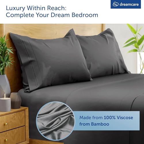41vidql1gl.jpg DREAMCARE 100% Viscose from Bamboo Cooling Sheets for Hot Sleepers - King Size Bed Sheets Set (Gray) OEKO-TEX STANDARD 1
