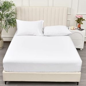 PHF 100% Rayon from Bamboo Cooling Fitted Sheet for Hot Sleeper, King Size 16" Deep Pocket, Breathable Soft White 78"x80
