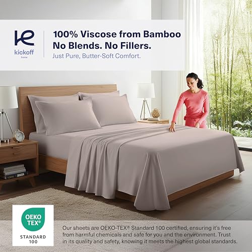 5111zaphdol.jpg Kickoff 100% Organic Bamboo Viscose Sheets King SizeSet for Hot Sleepers in Grey Mist OEKO-TEX Standard 100 Kickoff Ki