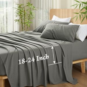 SiinvdaBZX Soft Cooling Bamboo Derived Rayon Grey King Size Bedding Sheets & Pillowcases - Extra Deep Pocket, 18"-24" Th