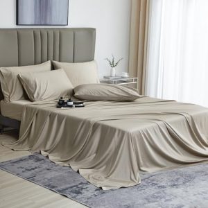 David's Home 6PCS Cooling Sheets Set for Hot Sleeper, 100% Rayon Derived from Bamboo, King Size, Breathable Smooth Soft,