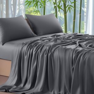 Shilucheng 100% Viscose Derived from Bamboo King Size 4pcs Bed Sheets - Ultra Cooling & Silky Soft, 16" Deep Pocket, Per
