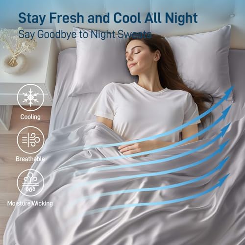 518w3g ao5l.jpg Hypoallergenic Soft Cooling Viscose from Bamboo Bedding, 16" Deep Pocket Sheet Set, Queen Size, Luxury Hotel Silver Gra