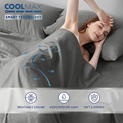 51c5axsagll.jpg Degrees of Comfort Coolmax Cooling Sheets for Hot Sleepers | Queen Size Bed Sheet Set | Soft Deep Pocket Fabric, Grey-4P
