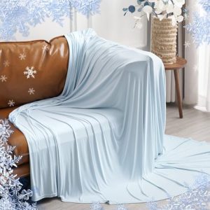 PHF Reversible Double Cooling Blanket Throw Ultra Soft Ice Blue OEKO-TEX STANDARD 100 for Hot SleepersPortable Breathabl