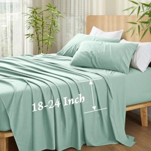 SiinvdaBZX Soft Cooling Aqua King Size Bamboo Rayon Bedding Sheets & Pillowcases, Deep Pocket Fit 18"-24" Thick Mattress