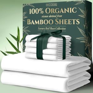 Decolure 100% Organic Viscose Derived from Bamboo Sheets - King Size 6pcs - Ultra Soft & Luxuriously Cooling (White) Dec