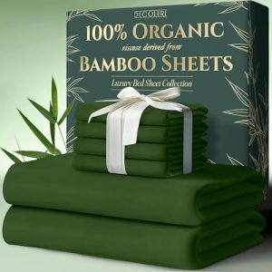 DECOLURE Ultra Soft & Luxuriously Cooling 100% Organic Viscose Derived from Bamboo King Size Sheets (Olive) DECOLURE U