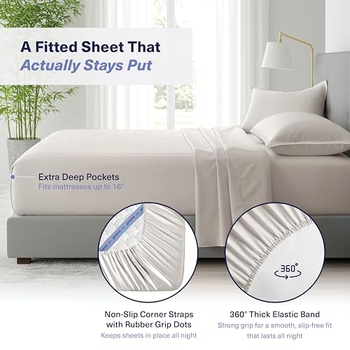 51c48vnu3pl.jpg Kickoff 100% Organic Bamboo Viscose Sheets for Hot Sleepers King Size 4-Piece Set Fits King Bed Dove Grey