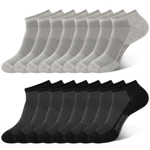 BAMBOO COOL Moisture Wicking Men's Ankle Socks for Running Arch Support, 8 Pairs