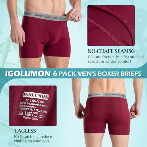 51glmkbvbhl 2.jpg IGOLUMON Mens Underwear, Soft Bamboo Rayon Boxer Briefs for Men 6 Pack Breathable With Fly