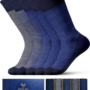 Mens Premium Bamboo Rayon Socks Gift Box | Elegant Patterned SOCKS BOX Men's Dress Socks | 5/10 Pack Patterned Mens Bam