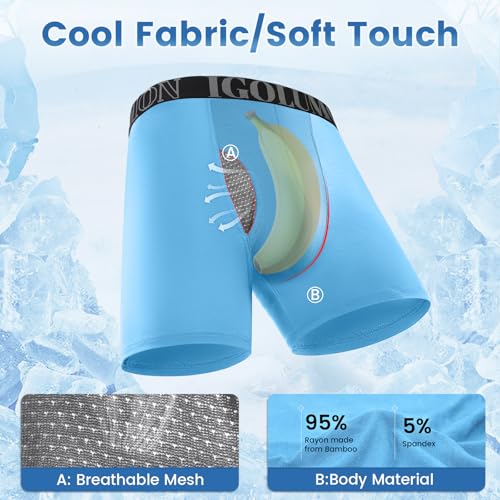 51jb5dqgstl 1.jpg IGOLUMON Men's Breathable Bamboo Rayon Boxer Briefs 6-Pack for Men | IGOLUMON Men's Soft Boxer Briefs with Fly Feature