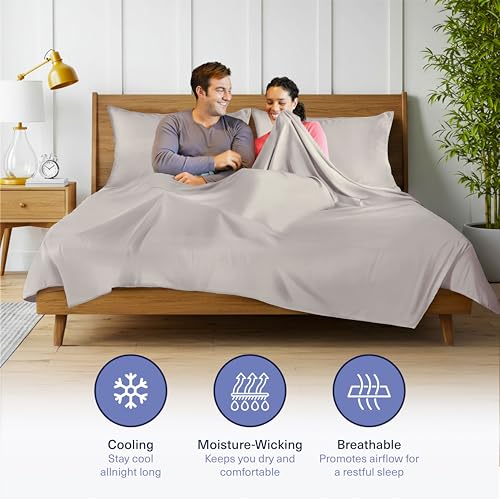 51mn0w uiil.jpg Kickoff 100% Organic Bamboo Viscose Sheets for Hot Sleepers King Size 4-Piece Set Fits King Bed Dove Grey