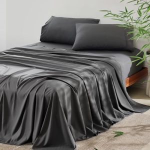 Oeko-Tex Charcoal 4 Piece King Size Cooling Bamboo Rayon Bed Sheets Set - Breathable Soft Hotel Luxury & Pillowcases, 16
