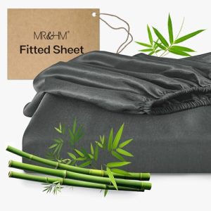 Ultra-Soft MR&HM Queen Fitted Sheet for Hot Sleepers, Dark Grey | Cooling Bamboo & Polyester Blend MR&HM Queen Fitted S