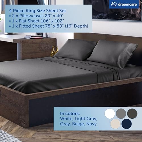 51v a7f4bl.jpg DREAMCARE 100% Viscose from Bamboo Cooling Sheets for Hot Sleepers - King Size Bed Sheets Set (Gray) OEKO-TEX STANDARD 1