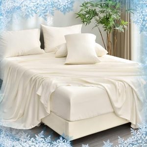 PHF 6PCS Rayon from Bamboo Sheets Set for Hot Sleepers King Size_Cooling Bedding with Wider Elastic Band & Deep Pocket,